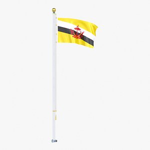 3D Brunei Flag Stand Pole Animated Loop model