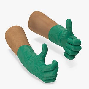 Hands in Rubber Safety Gloves Rigged for Cinema 4D