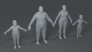 Fat Human Body Base Mesh 3D Model Family Pack