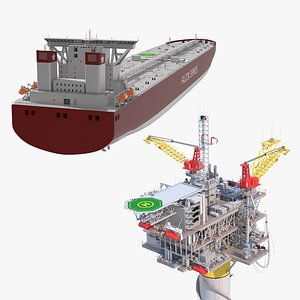 Offshore Oil Platform with Tanker Ship 3D