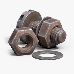 Rusty bolt nut and washer 3D