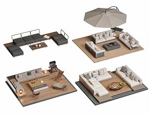 3D Camping Patio Furniture Outdoor sofa Beach Umbrella model