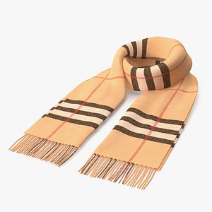Rolled Fringed Beige Check Scarf 3D model