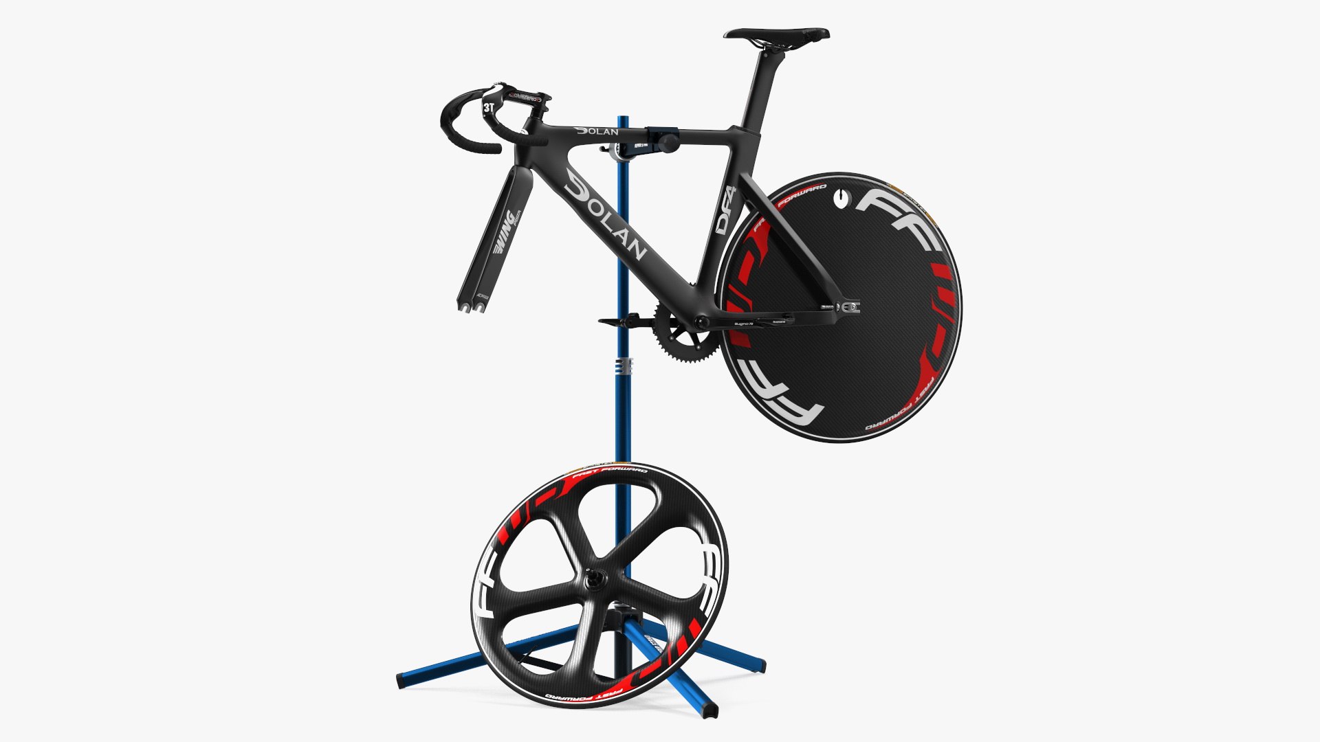 Carbon Track Bicycle on Repair Stand 3D model preview