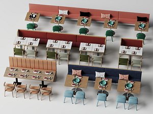 Modern Restaurant Interior Dining Furniture and Tableware Set