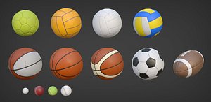 Sport balls set with low-poly mesh