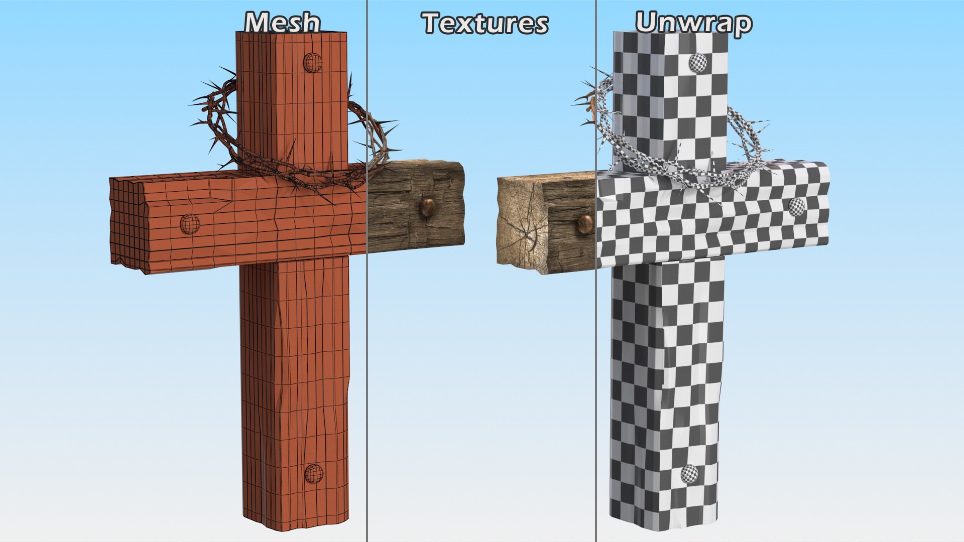 3D Cross with Crown of Thorns https://p.turbosquid.com/ts-thumb/A6/HEaJNS/B5/crosswithcrownofthornsc4dmodel014/jpg/1656161880/1920x1080/fit_q87/54198c9b736f323a1dae528b9ab0683db0870c04/crosswithcrownofthornsc4dmodel014.jpg