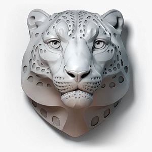 Snow Leopard Head Sculpture Spotted