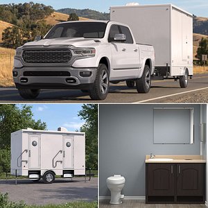 Pickup Truck with Mobile Toilet Trailer 3D model