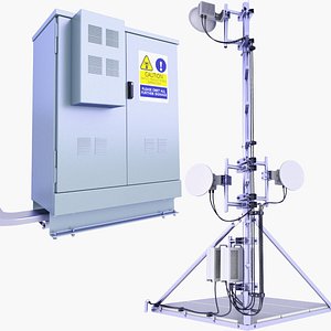 Rooftop GSM Cell Tower 7 and Base Station Box SET 3D model