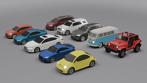 collection of 10 low poly cars 3D models