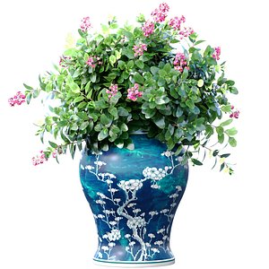 Decorative Lilac bouquet flower bush Oleander plant in a porcelain Ceramic  Chinese vase pot vase