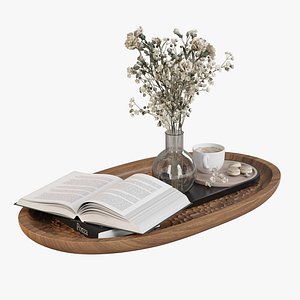 3D Coffee set 07 - coffee cup flower open book