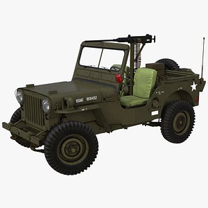 Military Jeep Willys M38 with Mounted Gun Rigged for Maya