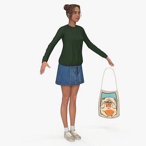 Caucasian Woman T-pose with Handbag