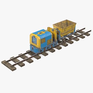 Mining Locomotive with Minecart on Railway Section Dusty