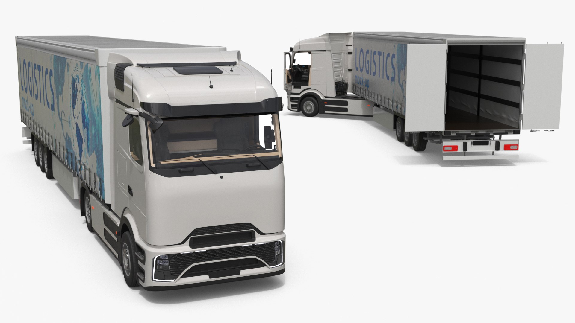 Electric Truck with Mockup Design Trailer 3D model preview