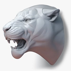 Angry Lioness Panther Head Sculpture 3D model