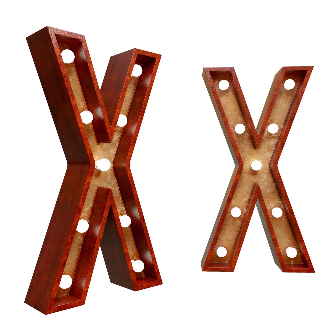 3D Model Marquee Letter X Light Bulb Wooden Glow Sign - TurboSquid 1974660