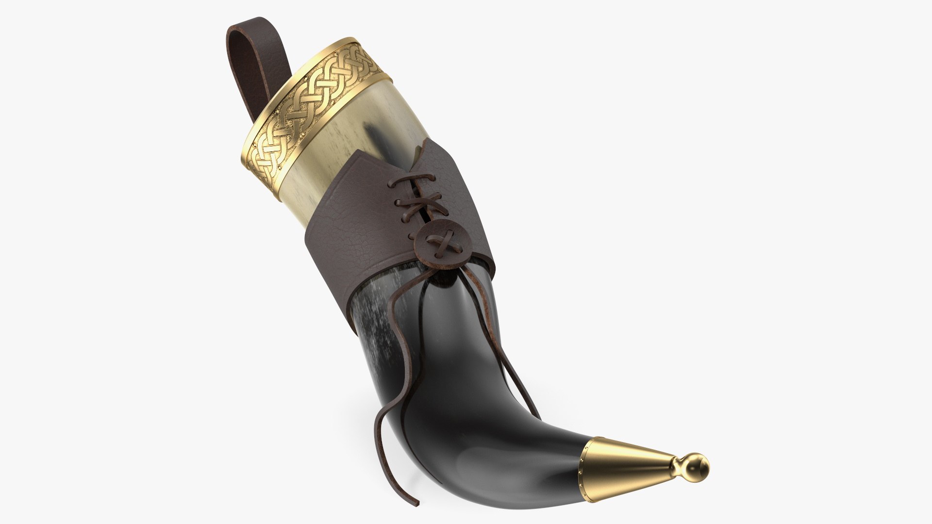 Drinking Horn Light in Leather Case with Gold Trim 3D model preview