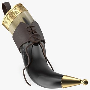 3D Drinking Horn Light in Leather Case with Gold Trim model