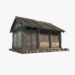 3D Asian ancient architecture wooden tile house