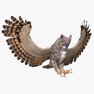 great horned owl attacking 3D model