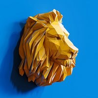 Low poly Lion Head Pendant Papercraft 3D