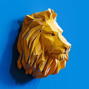 Low poly Lion Head Pendant Papercraft 3D