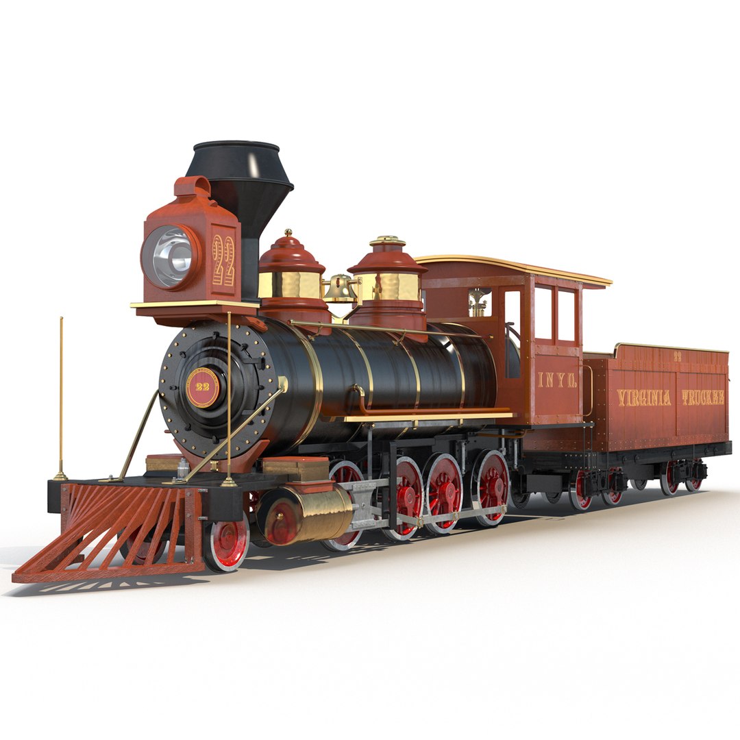 Steam Train with Wagon 3D model preview