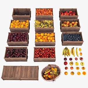 3D Set of Boxes of Fruits Crate Medieval model