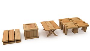 3D Cartoon tables pallet and box