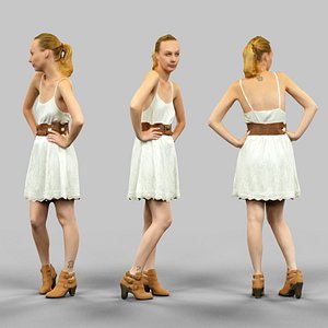 3d model girl white dress posing