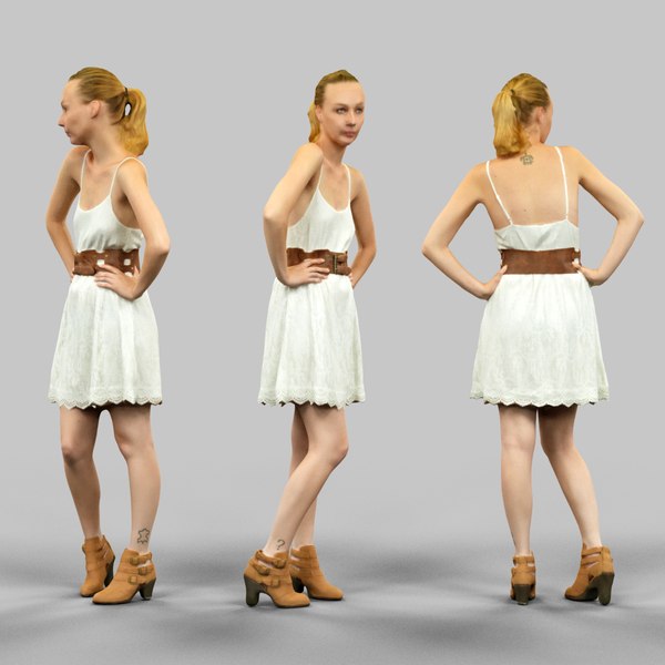 modelo 3d Vestido blanco niña posando - TurboSquid 995264