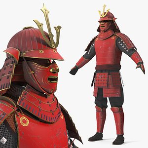 Traditional Japanese Yoroi Armor with Mask Red Old