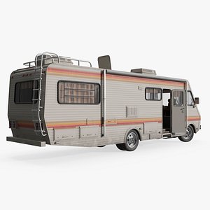 3D Large RV Motorhome with Side Windows Vintage Rigged for Maya
