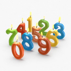 3D numbered-birthday-candles---combined-lit model
