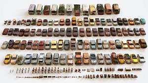 Old Abandoned Junk Rusty Vehicles 3d Game Ready Set - Car Bus Motorcycle Bike