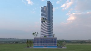 Modern Curved Glass Skyscraper - Highrise Office Building 3D Model