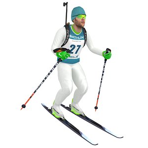3D rigged biathlon skier ski