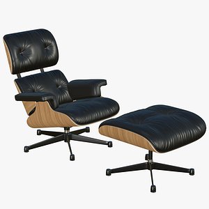3D Eames Lounge Chair Black Leather With Ottoman