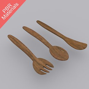 3D wooden cutlery wood fork knife