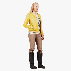 Casual Blonde Model in Yellow Jacket and Boots Remastered 3D model