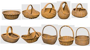 Low poly Wicker Basket Collection 02