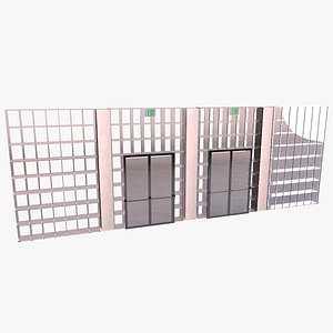3D Glass Curtain Wall with Double Doors model