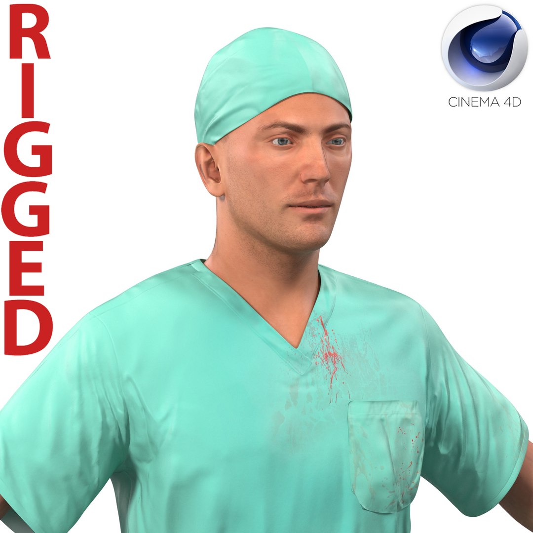 Male Surgeon Caucasian Rigged 2 with Blood for Cinema 4D 3D Model 3D model preview