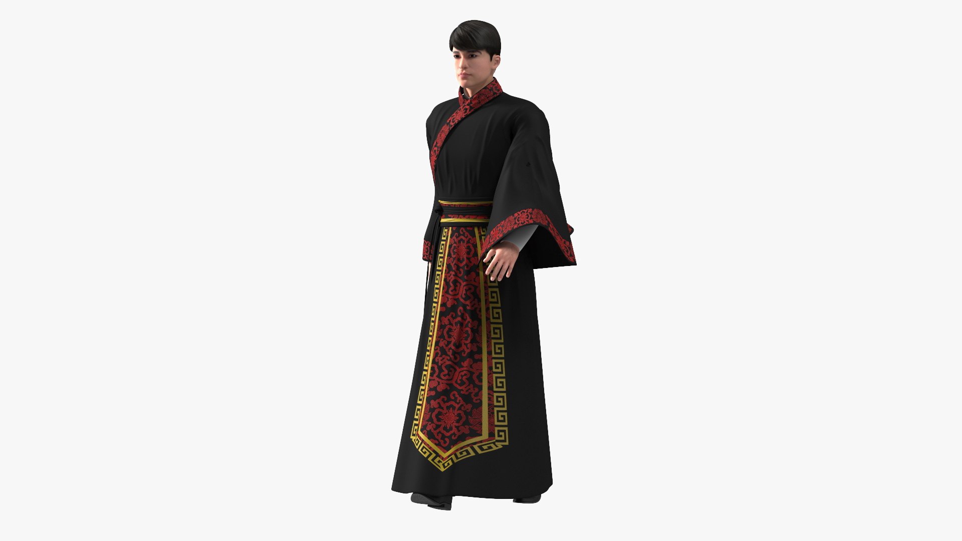 Traditional Chinese Man Rigged for Maya 3D model preview