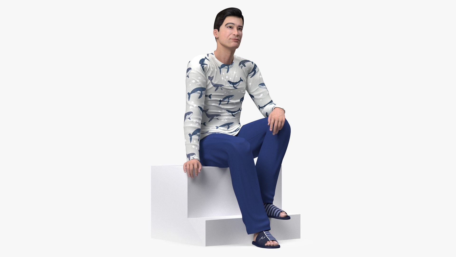 Asian Man Home Style Clothes Sitting Pose 3D Model - TurboSquid 1816302