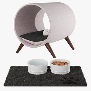3D Cat tunnel bed and bowls model