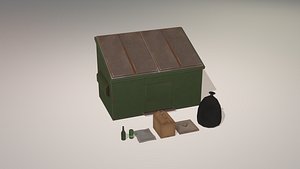 3D Stylized Low Poly Dumpster with garbage model